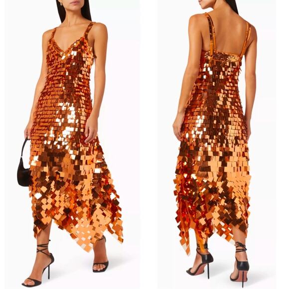 Jonathan Simkhai Indra Sequin Embellished Asymmetric Orange Maxi Dress Sz 2 - Picture 1 of 10
